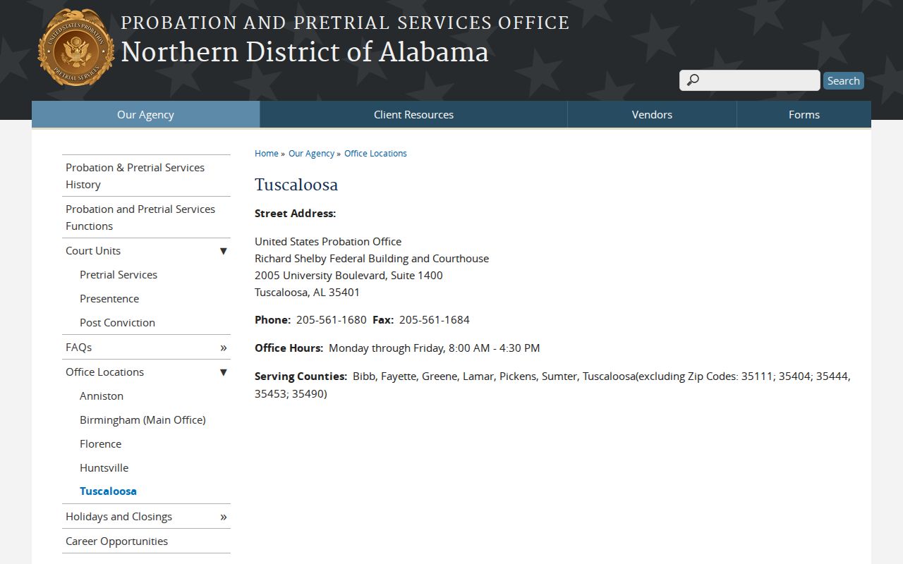Boligee court docket comparison with Tuscaloosa federal probation office