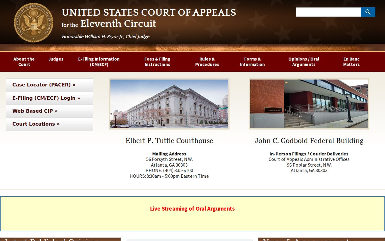 Greene County court calendar and Eleventh Circuit calendar source