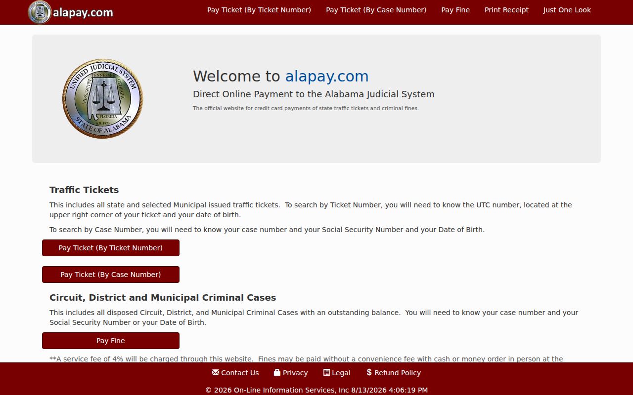 Greene County traffic court records AlaPay payment portal